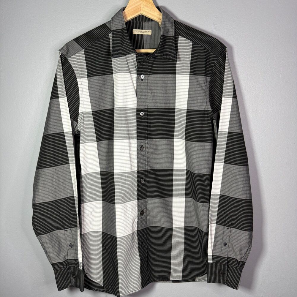 Burberry Brit Mens Exploded Nova Check Button Down Shirt Black Gray Small Cotton
